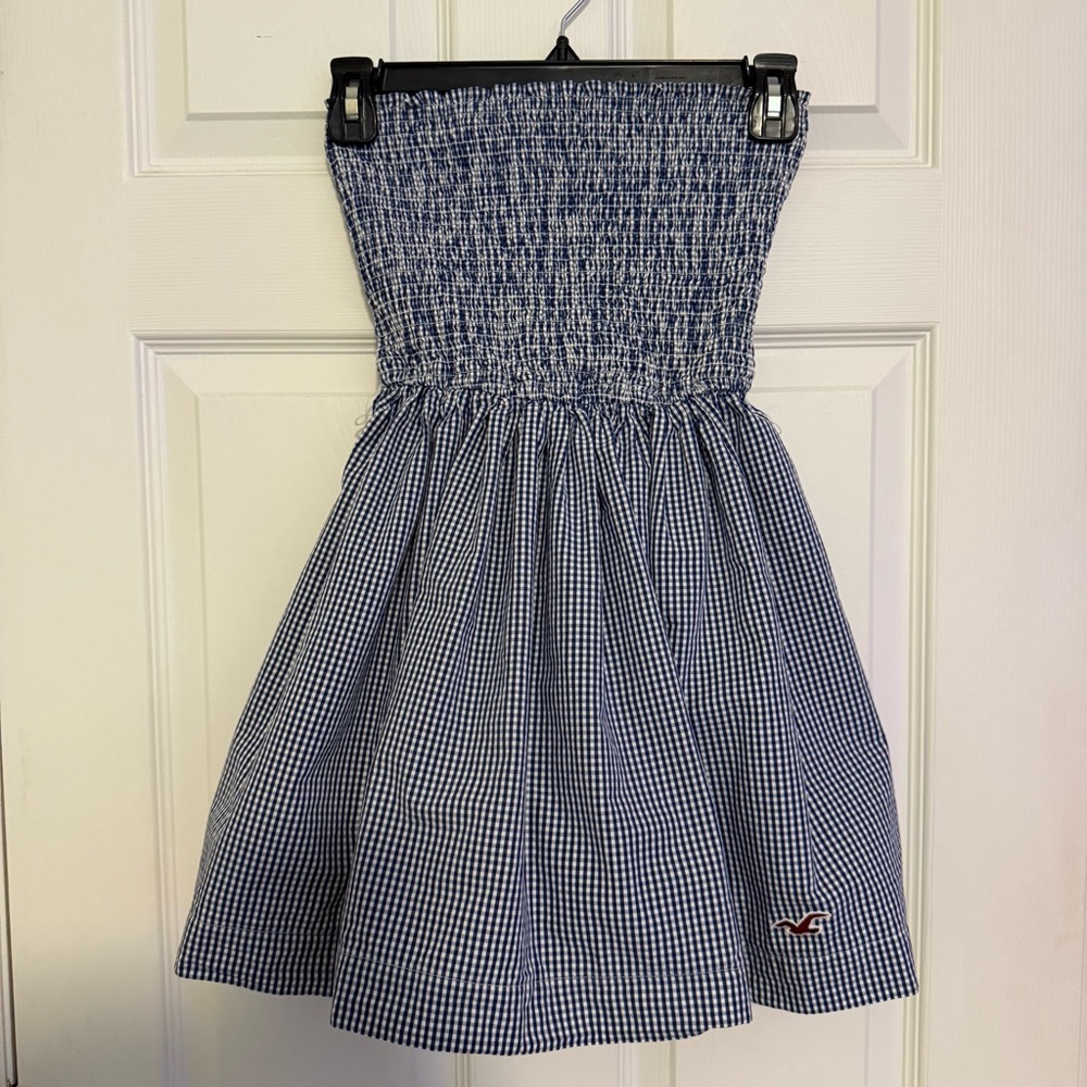 Hollister Blue Gingham Smocked Dress –‎ Summer Cottagecore Mini (Size S)
